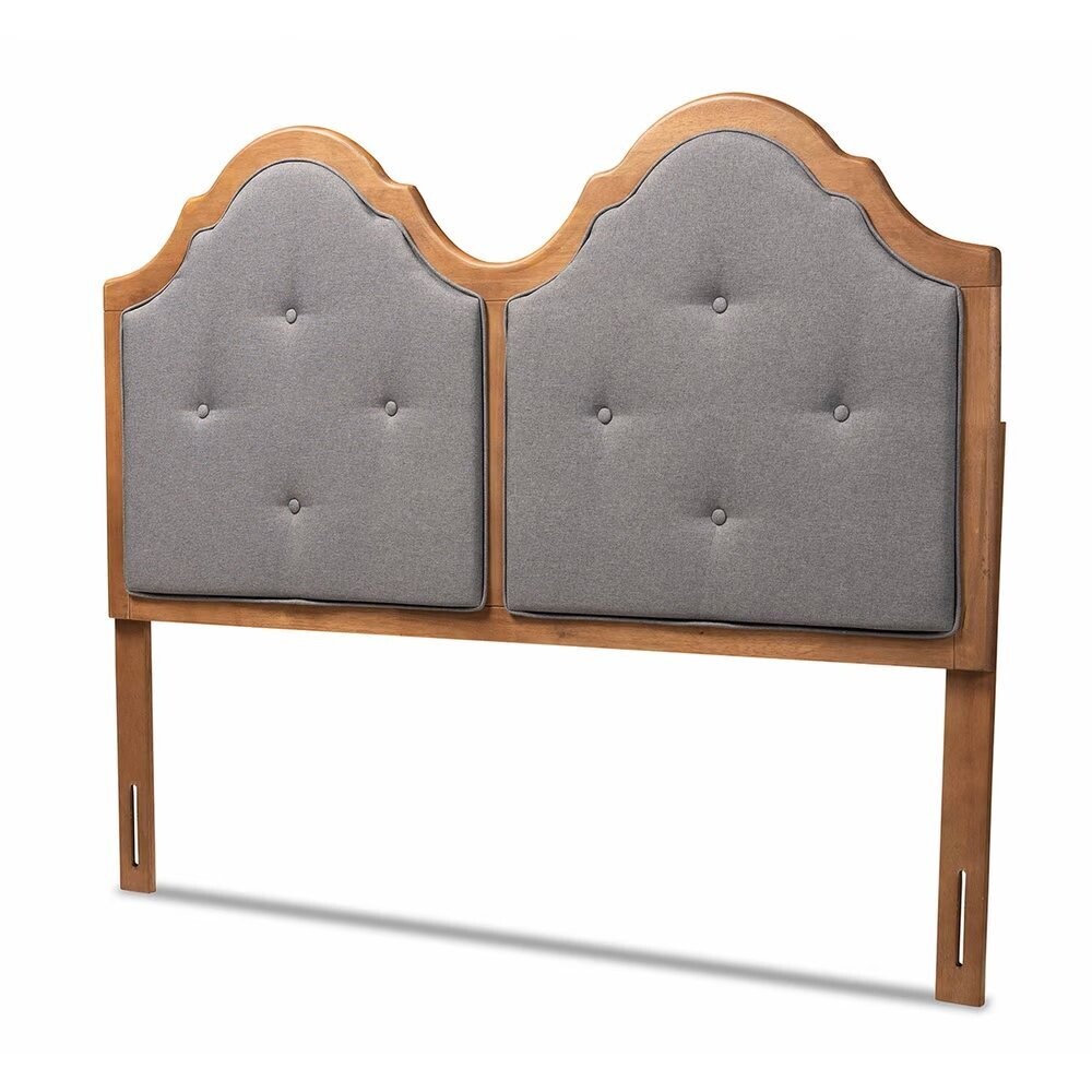 BAXTON STUDIO FALK VINTAGE CLASSIC TRADITIONAL DARK GREY FABRIC UPHOLSTERED AND WALNUT BROWN FINISHED WOOD QUEEN SIZE ARCHED HEADBOARD

Item #: MG9739-Dark Grey/Walnut-HB-Queen