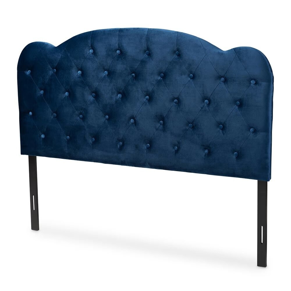 BAXTON STUDIO CLOVIS MODERN AND CONTEMPORARY NAVY BLUE VELVET FABRIC UPHOLSTERED KING SIZE HEADBOARD