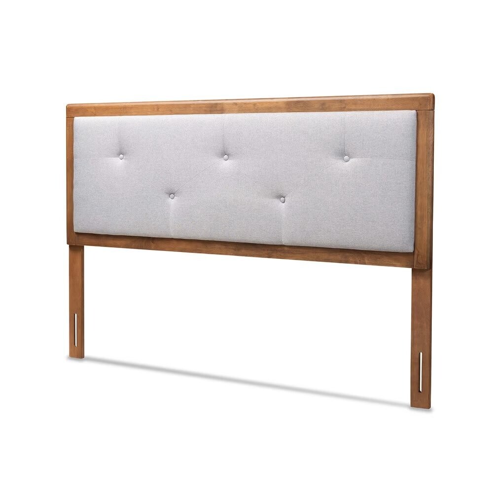 BAXTON STUDIO ABNER MODERN AND CONTEMPORARY TRANSITIONAL LIGHT GREY FABRIC UPHOLSTERED AND WALNUT BROWN FINISHED WOOD KING SIZE HEADBOARD