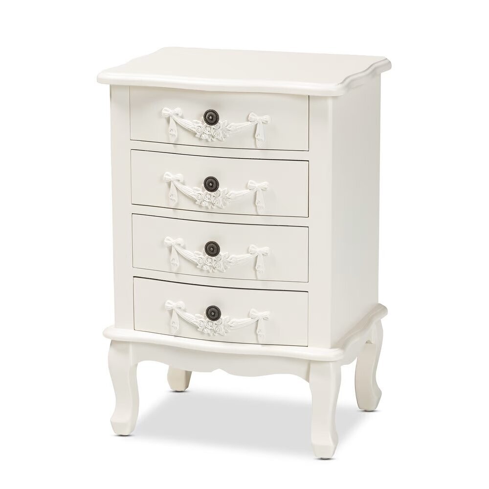 BAXTON STUDIO CALLEN CLASSIC AND TRADITIONAL WHITE FINISHED WOOD 4-DRAWER NIGHTSTAND
