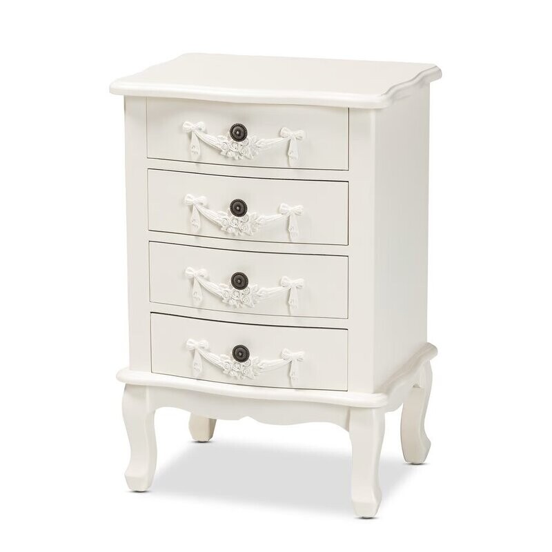 BAXTON STUDIO CALLEN CLASSIC AND TRADITIONAL WHITE FINISHED WOOD 4-DRAWER NIGHTSTAND