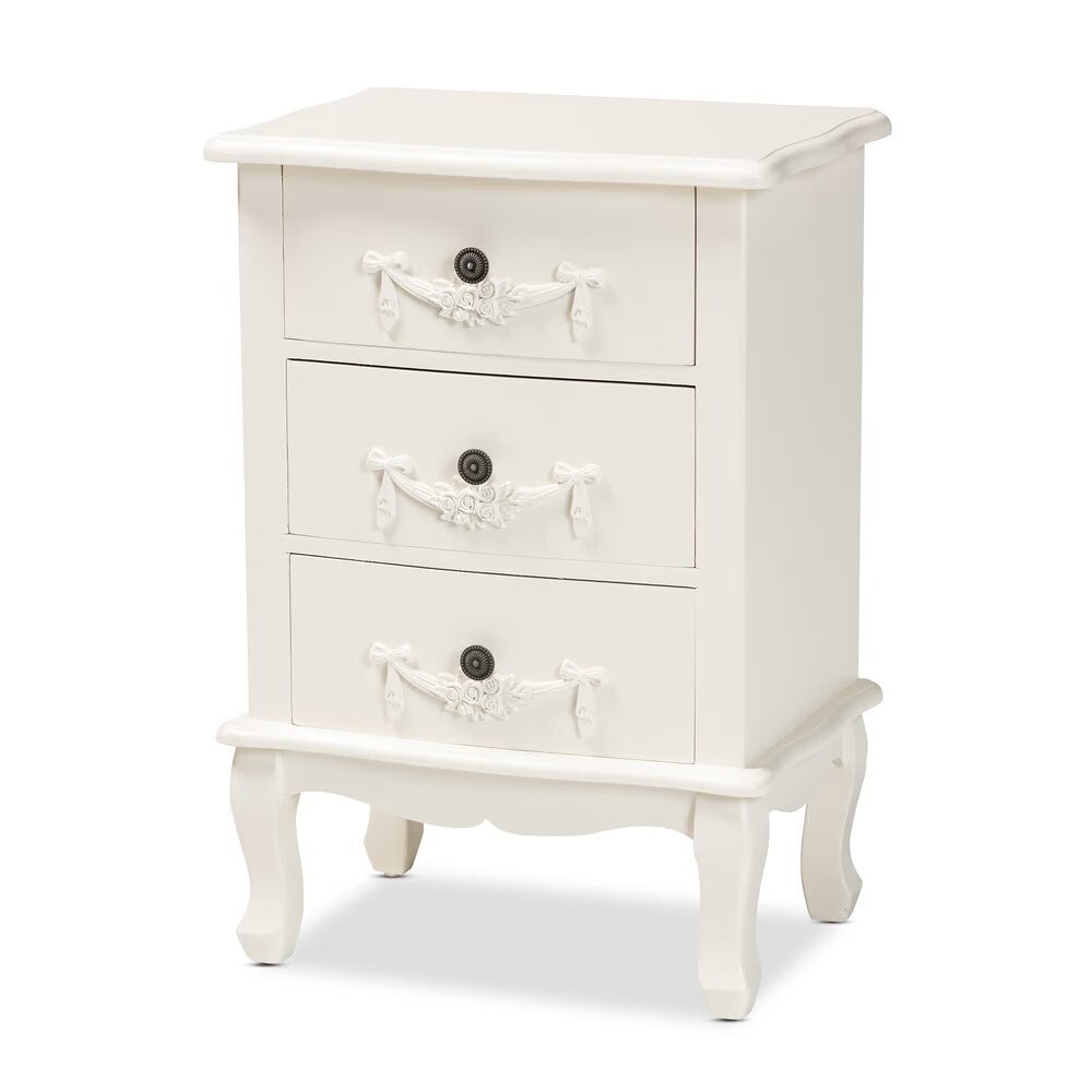 BAXTON STUDIO CALLEN CLASSIC AND TRADITIONAL WHITE FINISHED WOOD 3-DRAWER NIGHTSTAND