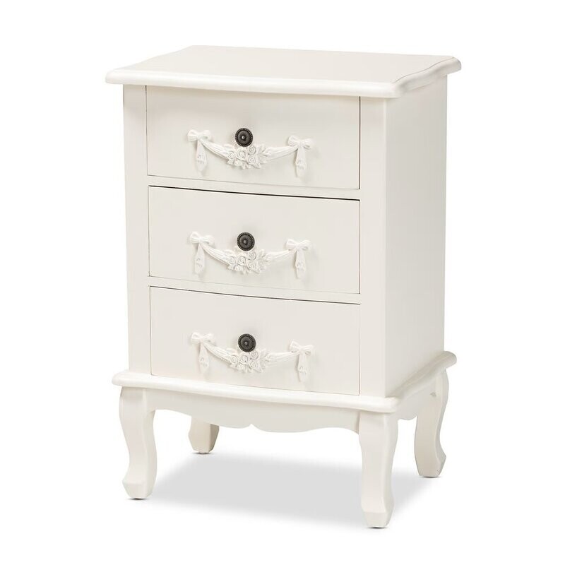 BAXTON STUDIO CALLEN CLASSIC AND TRADITIONAL WHITE FINISHED WOOD 3-DRAWER NIGHTSTAND
