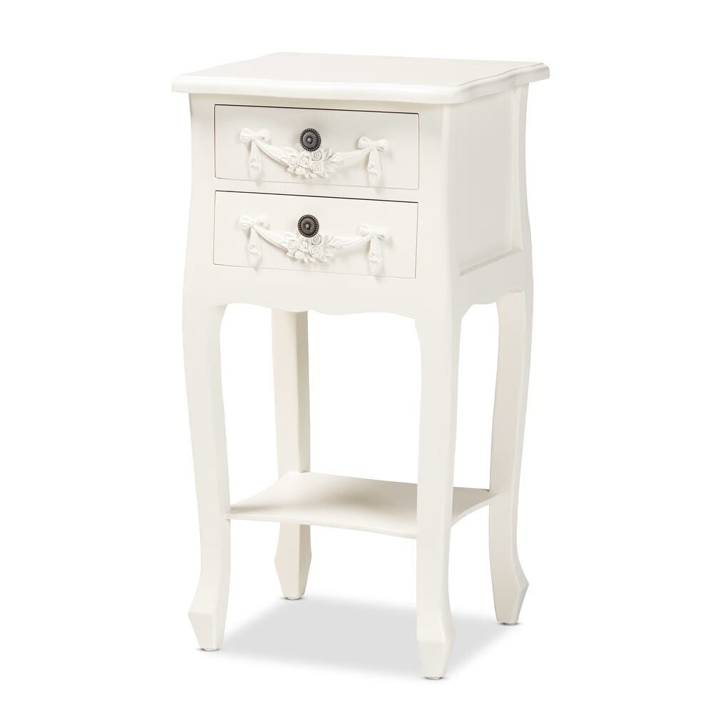 BAXTON STUDIO ELIYA CLASSIC AND TRADITIONAL WHITE FINISHED WOOD 2-DRAWER NIGHTSTAND
