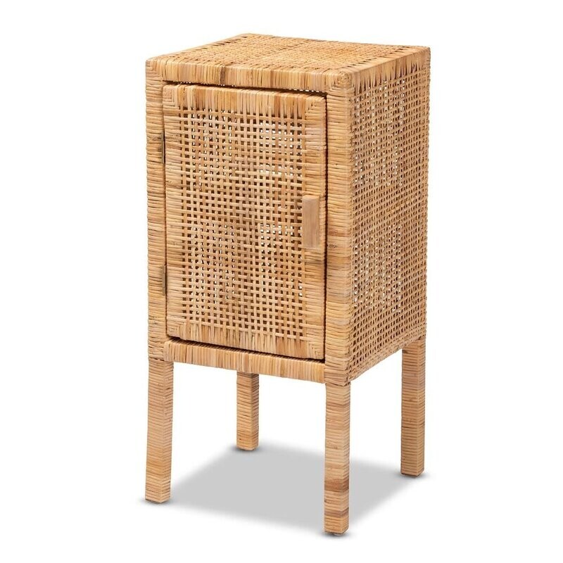 BAXTON STUDIO VIVAN MODERN BOHEMIAN NATURAL BROWN RATTAN 1-DOOR NIGHTSTAND