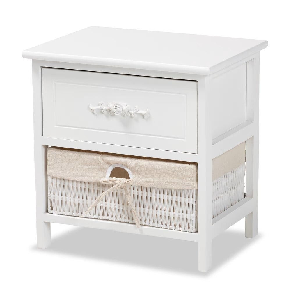 BAXTON STUDIO MADELIA MODERN AND CONTEMPORARY WHITE FINISHED WOOD AND 1-DRAWER NIGHTSTAND