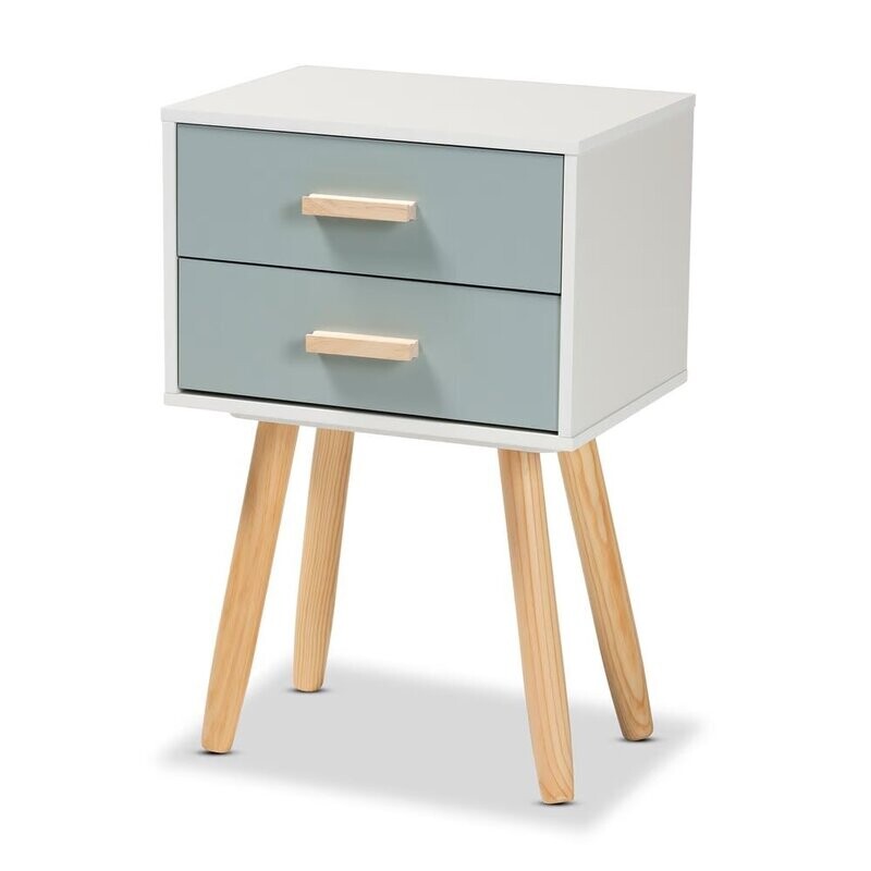 BAXTON STUDIO GILES MODERN AND CONTEMPORARY OAK BROWN AND MULTI-COLORED WOOD 2-DRAWER NIGHTSTAND