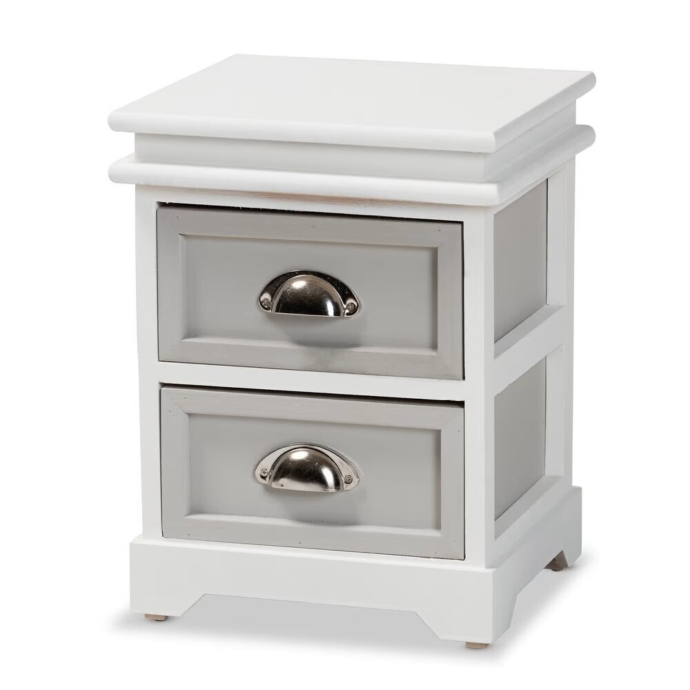 BAXTON STUDIO CACHET MODERN AND CONTEMPORARY TWO-TONE GREY AND WHITE FINISHED WOOD 2-DRAWER NIGHTSTAND