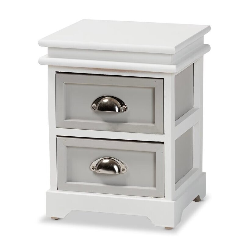 BAXTON STUDIO CACHET MODERN AND CONTEMPORARY TWO-TONE GREY AND WHITE FINISHED WOOD 2-DRAWER NIGHTSTAND