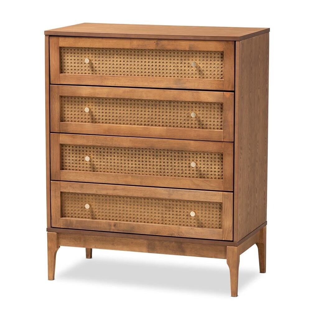 BAXTON STUDIO RAMIEL MID-CENTURY MODERN ASH WALNUT FINISHED WOOD AND RATTAN 4-DRAWER CHEST

Item #: MG9005-Ash Walnut/Rattan-4DW-Chest