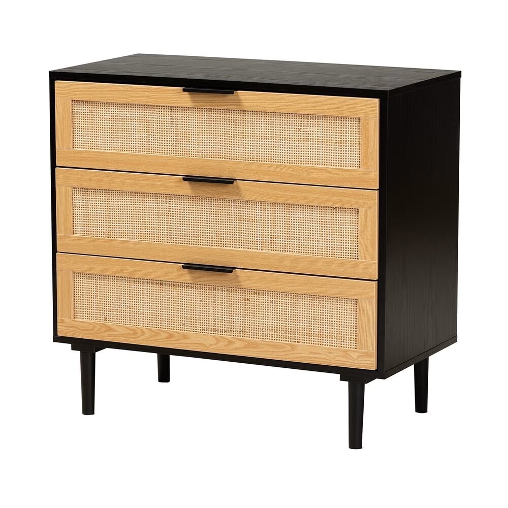 BAXTON STUDIO MAUREEN MID-CENTURY MODERN ESPRESSO BROWN WOOD AND RATTAN 3-DRAWER DRESSER

Item #: SR191525-Brown/Tan-Dresser