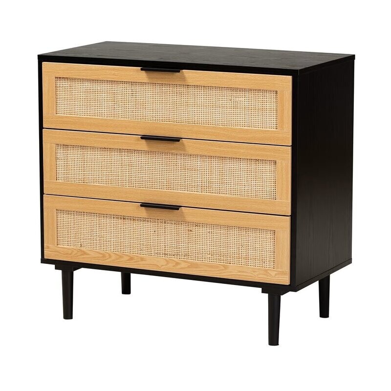 BAXTON STUDIO MAUREEN MID-CENTURY MODERN ESPRESSO BROWN WOOD AND RATTAN 3-DRAWER DRESSER

Item #: SR191525-Brown/Tan-Dresser