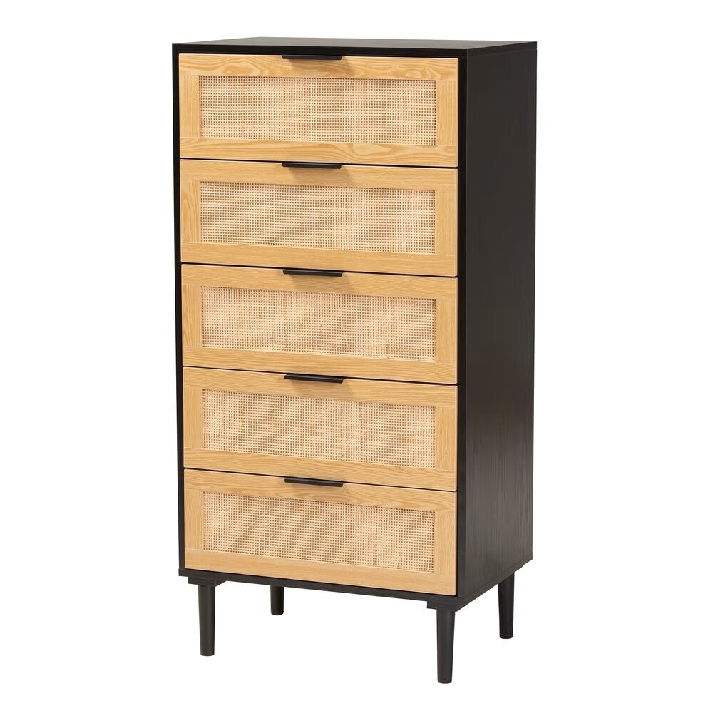 BAXTON STUDIO MAUREEN MID-CENTURY MODERN ESPRESSO BROWN WOOD AND RATTAN 5-DRAWER STORAGE CHEST

Item #: SR191523-Brown/Tan Rattan-Chest