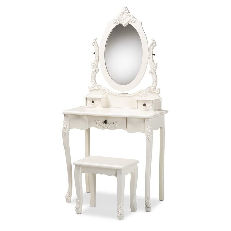 BAXTON STUDIO MACSEN CLASSIC AND TRADITIONAL WHITE FINISHED WOOD 2-PIECE VANITY SET WITH ADJUSTABLE MIRROR