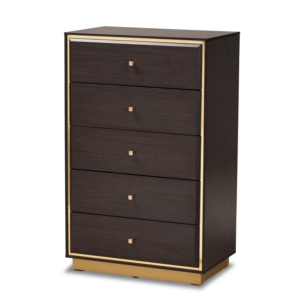 BAXTON STUDIO CORMAC MID-CENTURY MODERN TRANSITIONAL DARK BROWN FINISHED WOOD AND GOLD METAL 5-DRAWER STORAGE CHEST

Item #: LV28COD28231-Modi Wenge-5DW-Chest
