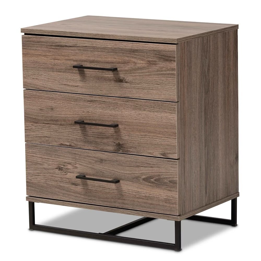 BAXTON STUDIO DAXTON MODERN AND CONTEMPORARY RUSTIC OAK FINISHED WOOD 3-DRAWER STORAGE CHEST  Item #: DC 5860-00-Rustic Oak-3DW-Chest