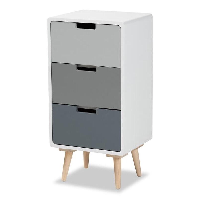 BAXTON STUDIO BAIRN MODERN AND CONTEMPORARY OAK BROWN AND MULTI-COLORED WOOD 3-DRAWER STORAGE CHEST