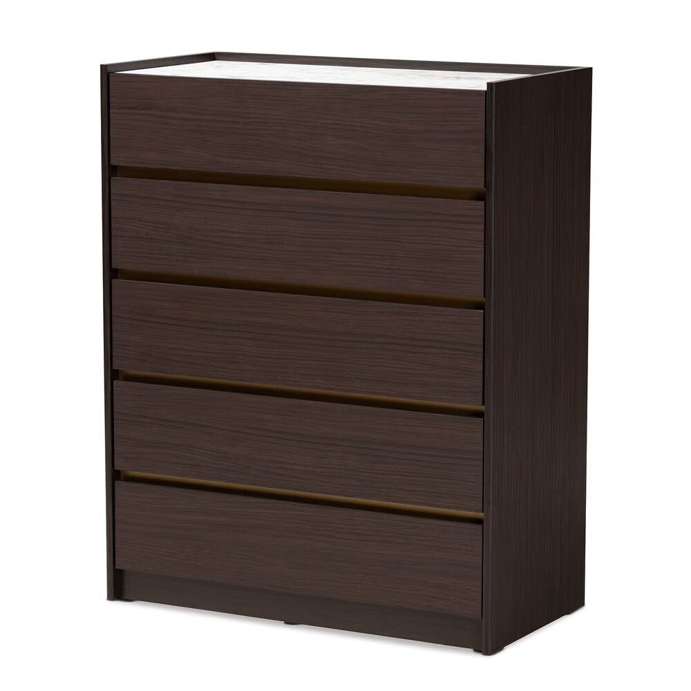 BAXTON STUDIO WALKER MODERN AND CONTEMPORARY DARK BROWN AND GOLD FINISHED WOOD 5-DRAWER CHEST WITH FAUX MARBLE TOP

Item #: LV25COD25230-Modi Wenge/Marble-5DW-Chest