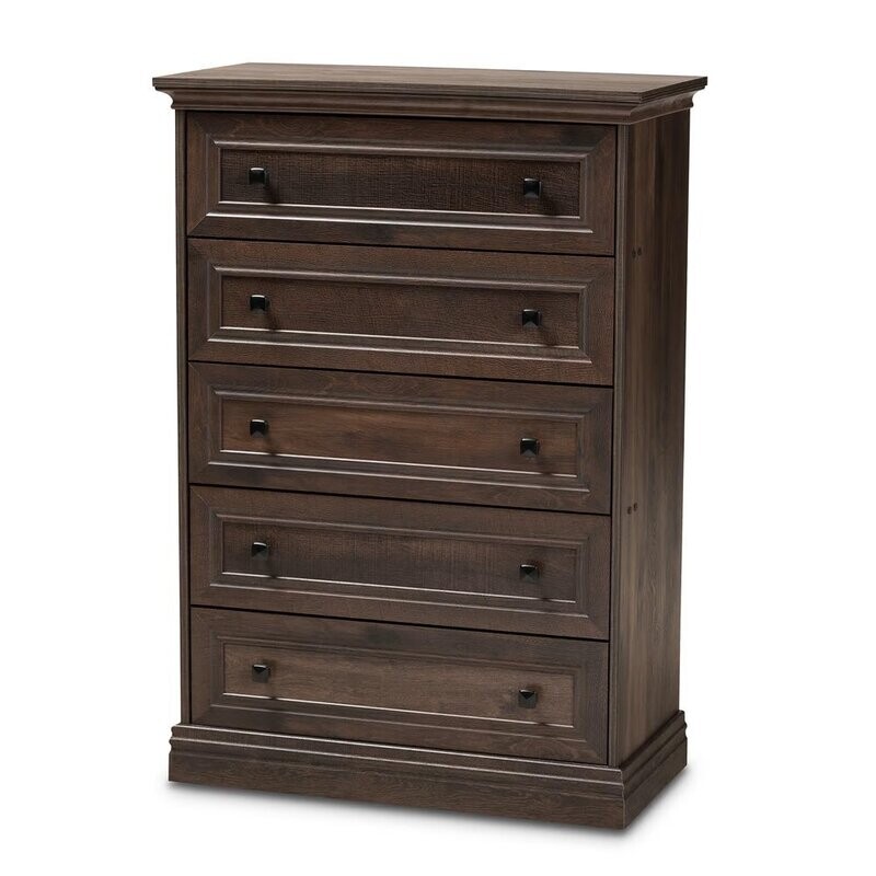 BAXTON STUDIO NOLAN TRADITIONAL TRANSITIONAL HAZEL WALNUT BROWN FINISHED 5-DRAWER WOOD CHEST