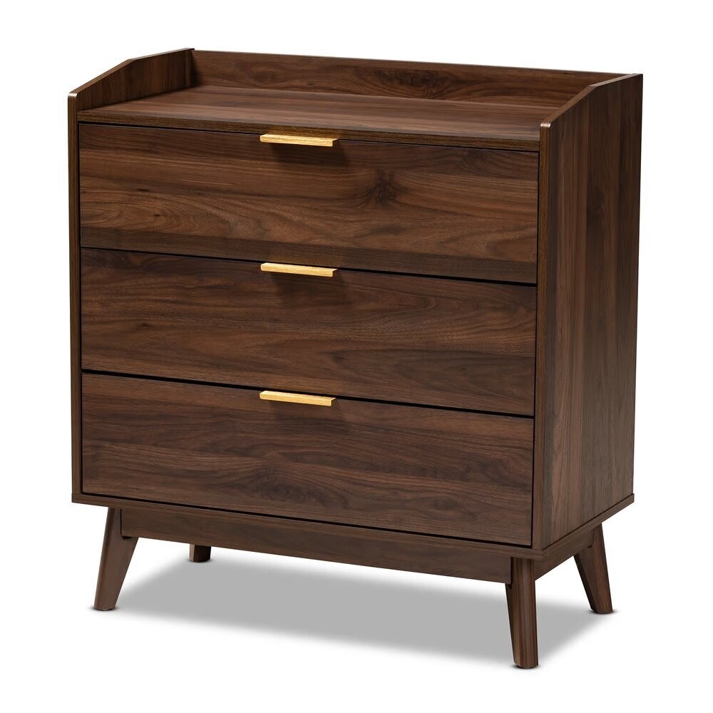BAXTON STUDIO LENA MID-CENTURY MODERN WALNUT BROWN FINISHED 3-DRAWER WOOD CHEST