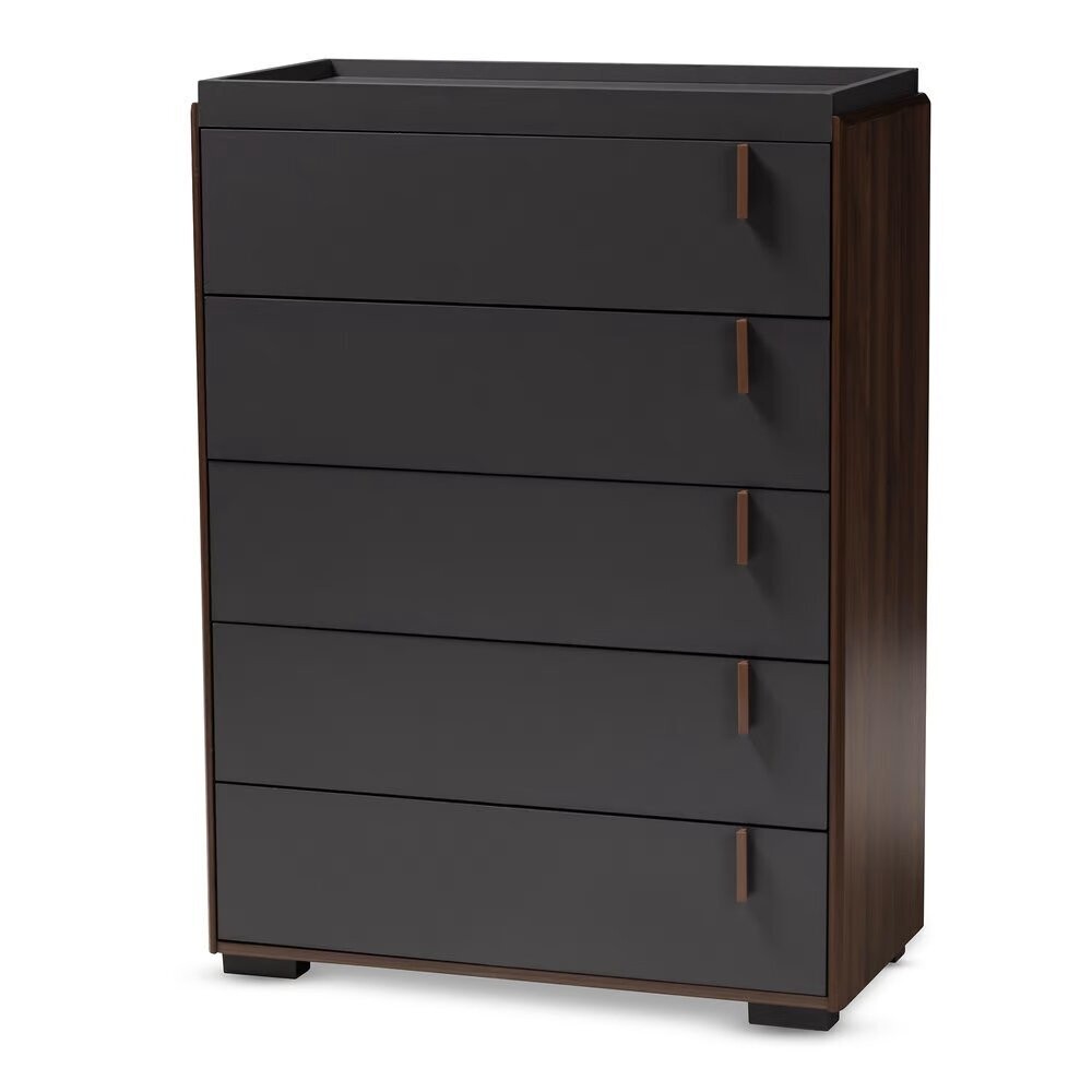 BAXTON STUDIO RIKKE MODERN AND CONTEMPORARY TWO-TONE GRAY AND WALNUT FINISHED WOOD 5-DRAWER CHEST