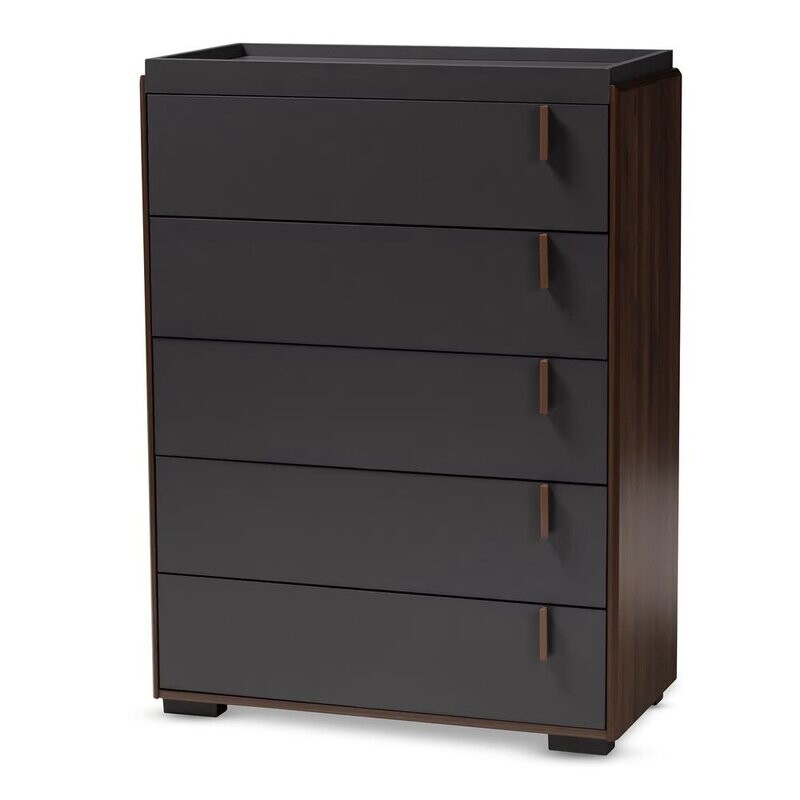 BAXTON STUDIO RIKKE MODERN AND CONTEMPORARY TWO-TONE GRAY AND WALNUT FINISHED WOOD 5-DRAWER CHEST