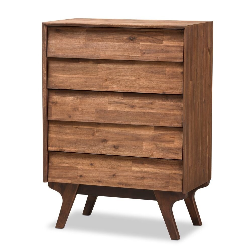 BAXTON STUDIO SIERRA MID-CENTURY MODERN BROWN WOOD 5-DRAWER CHEST