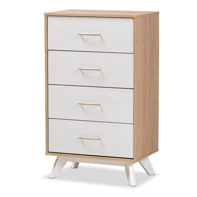 BAXTON STUDIO HELENA MID-CENTURY MODERN NATURAL OAK AND WHITEWASHED FINISHED WOOD 4-DRAWER CHEST