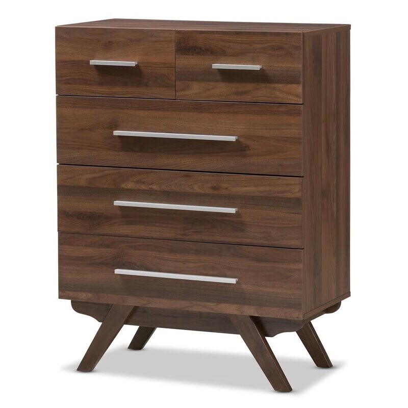 BAXTON STUDIO AUBURN MID-CENTURY MODERN WALNUT BROWN FINISHED WOOD 5-DRAWER CHEST