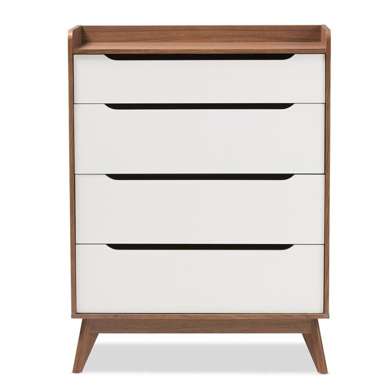 BAXTON STUDIO BRIGHTON MID-CENTURY MODERN WHITE AND WALNUT WOOD 4-DRAWER STORAGE CHEST