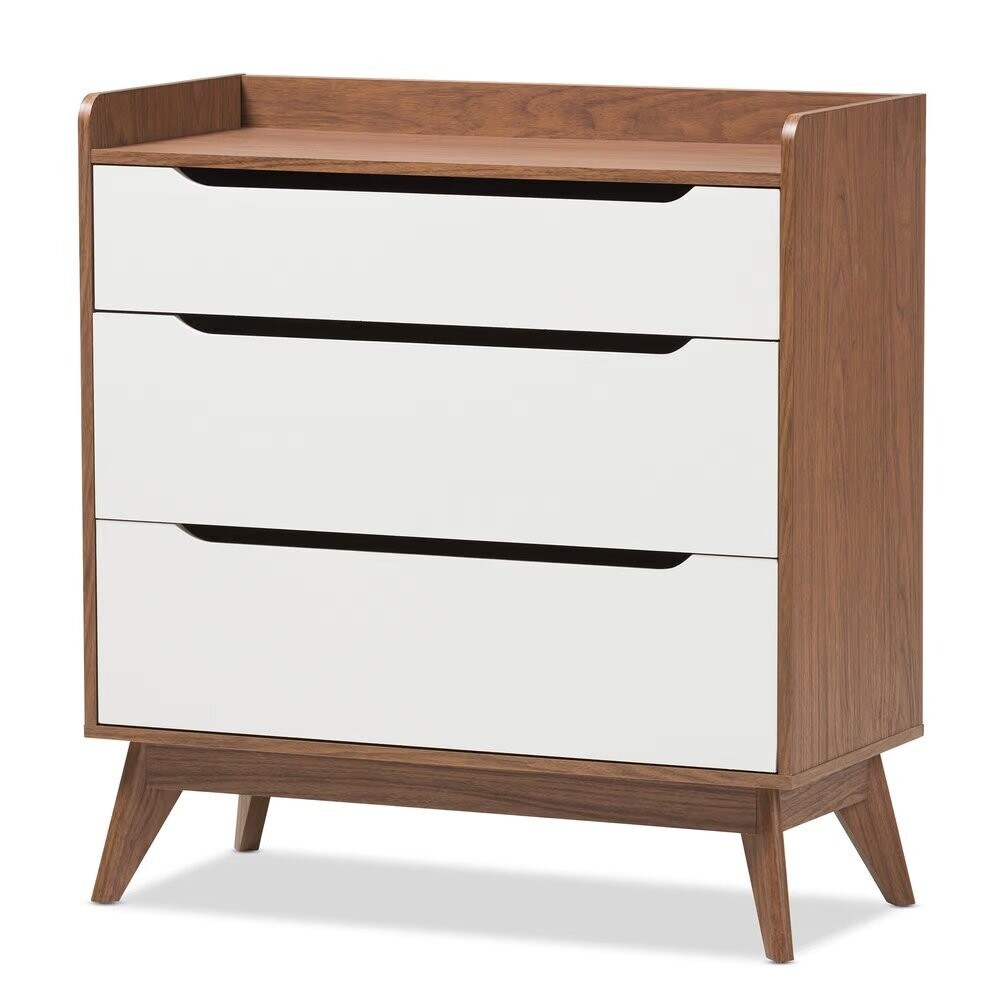 BAXTON STUDIO BRIGHTON MID-CENTURY MODERN WHITE AND WALNUT WOOD 3-DRAWER STORAGE CHEST