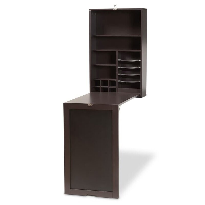 BAXTON STUDIO MILLARD MODERN AND CONTEMPORARY DARK BROWN FINISHED WOOD WALL-MOUNTED FOLDING DESK