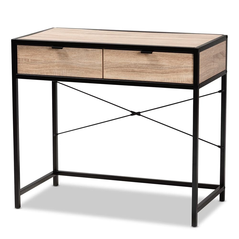 BAXTON STUDIO GRAYER MODERN INDUSTRIAL NATURAL BROWN FINISHED WOOD AND BLACK METAL 2-DRAWER DESK
