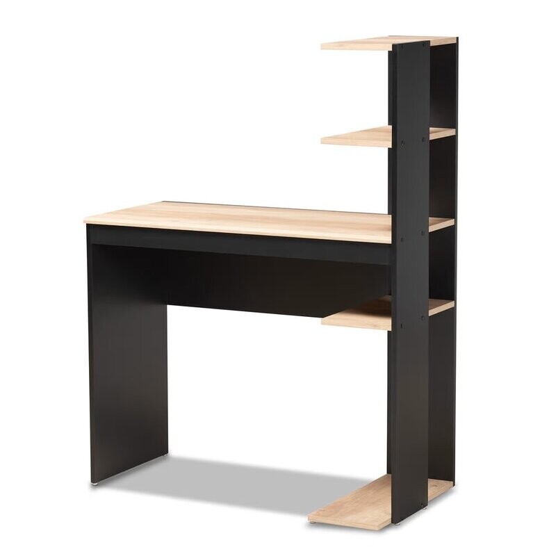 BAXTON STUDIO CALLAHAN MODERN AND CONTEMPORARY TWO-TONE DARK GREY AND OAK FINISHED WOOD DESK WITH SHELVES
