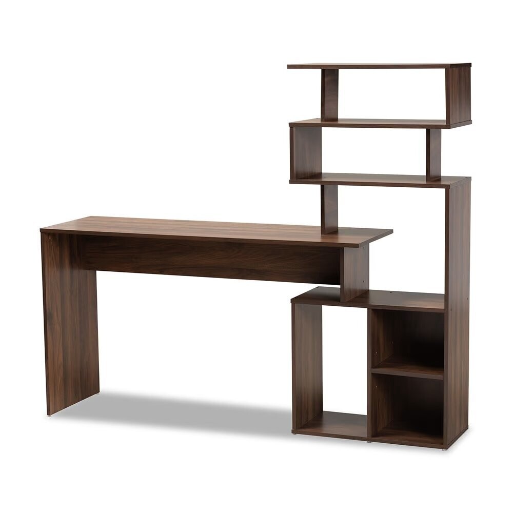 BAXTON STUDIO FOSTER MODERN AND CONTEMPORARY WALNUT BROWN FINISHED WOOD STORAGE DESK WITH SHELVES