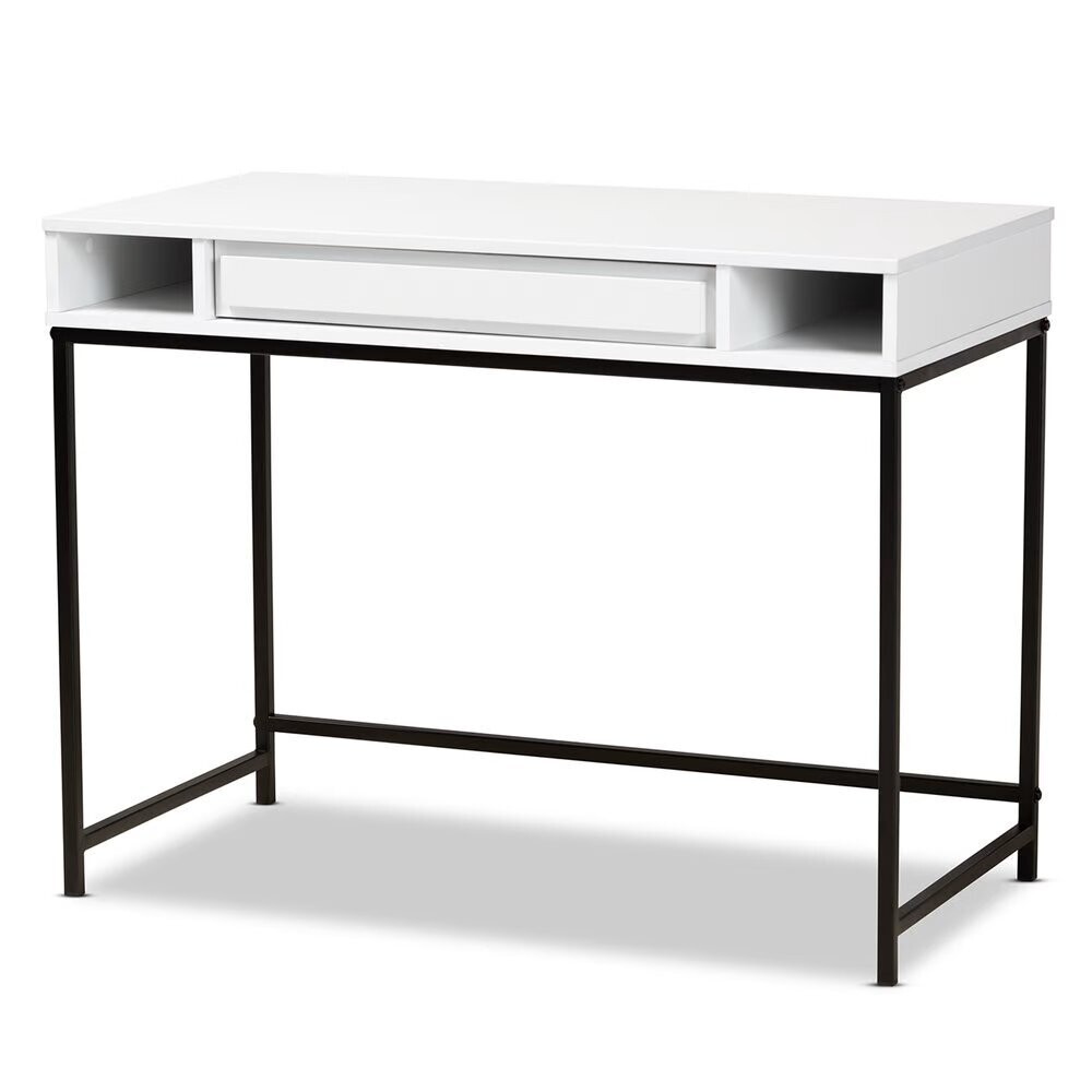 BAXTON STUDIO CARGAN MODERN AND CONTEMPORARY WHITE FINISHED WOOD AND BLACK METAL 1-DRAWER DESK