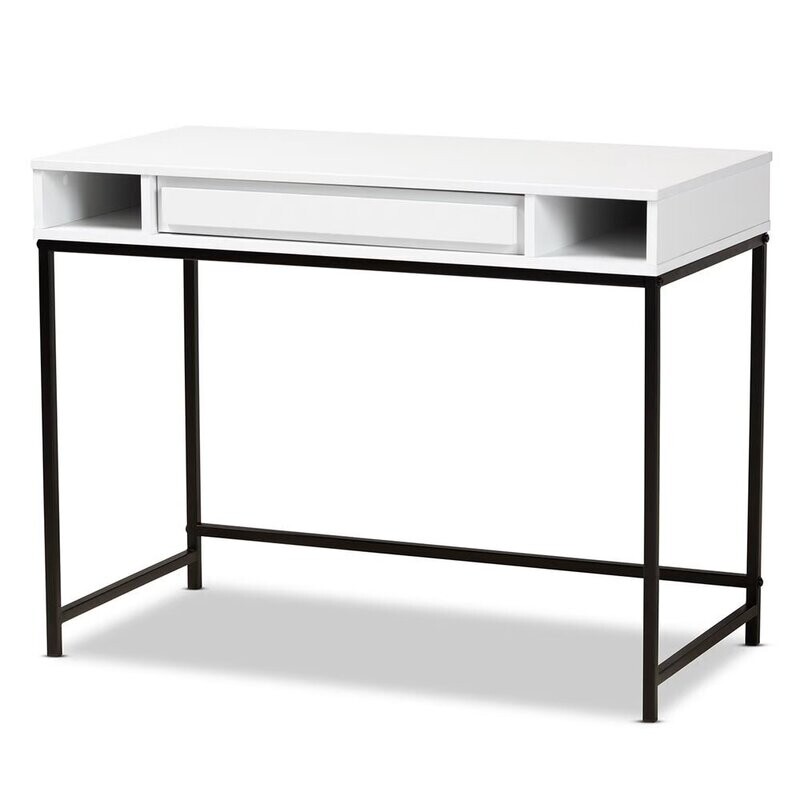 BAXTON STUDIO CARGAN MODERN AND CONTEMPORARY WHITE FINISHED WOOD AND BLACK METAL 1-DRAWER DESK