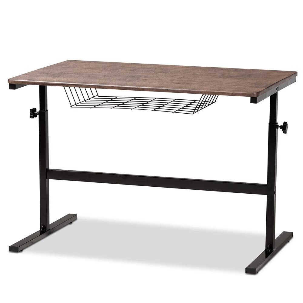 BAXTON STUDIO ANISA MODERN AND INDUSTRIAL WALNUT FINISHED WOOD AND BLACK METAL HEIGHT ADJUSTABLE DESK