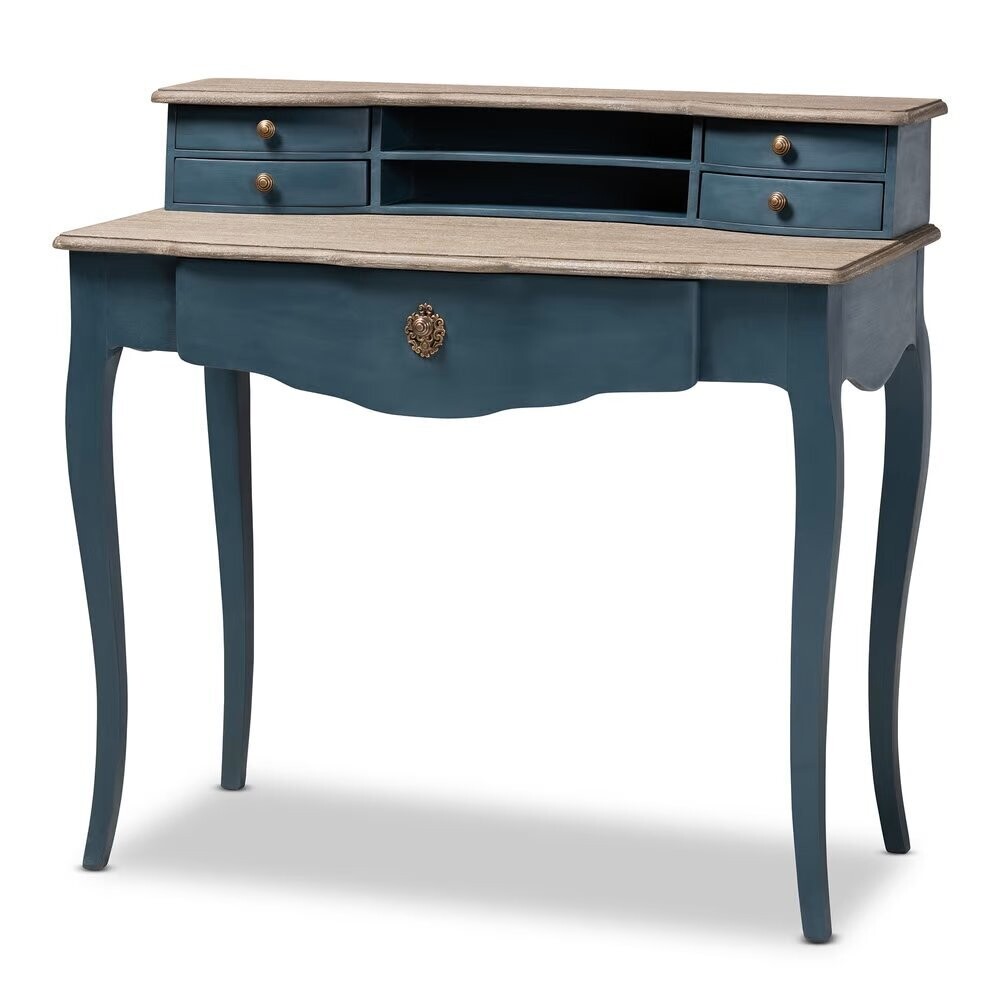 BAXTON STUDIO CELESTINE FRENCH PROVINCIAL BLUE SPRUCE FINISHED WOOD ACCENT WRITING DESK