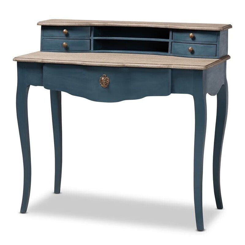 BAXTON STUDIO CELESTINE FRENCH PROVINCIAL BLUE SPRUCE FINISHED WOOD ACCENT WRITING DESK