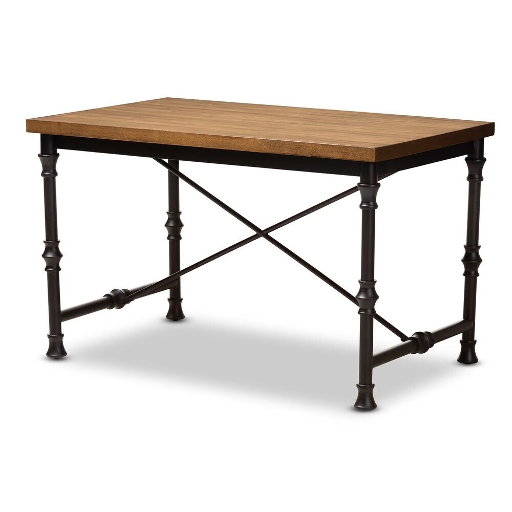 BAXTON STUDIO VERDIN VINTAGE RUSTIC INDUSTRIAL STYLE WOOD AND DARK BRONZE-FINISHED CRISS CROSS DESK