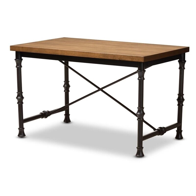 BAXTON STUDIO VERDIN VINTAGE RUSTIC INDUSTRIAL STYLE WOOD AND DARK BRONZE-FINISHED CRISS CROSS DESK