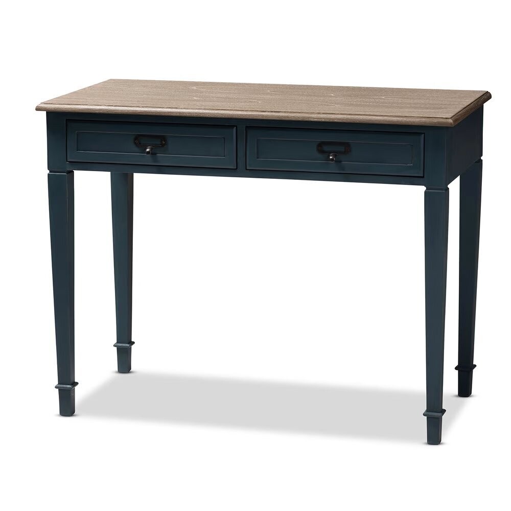 BAXTON STUDIO DAUPHINE FRENCH PROVINCIAL SPRUCE BLUE ACCENT WRITING DESK