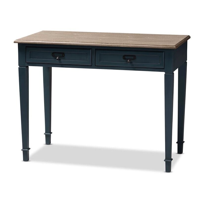 BAXTON STUDIO DAUPHINE FRENCH PROVINCIAL SPRUCE BLUE ACCENT WRITING DESK