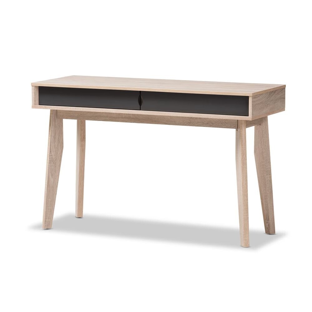 BAXTON STUDIO FELLA MID-CENTURY MODERN 2-DRAWER OAK AND GREY WOOD STUDY DESK