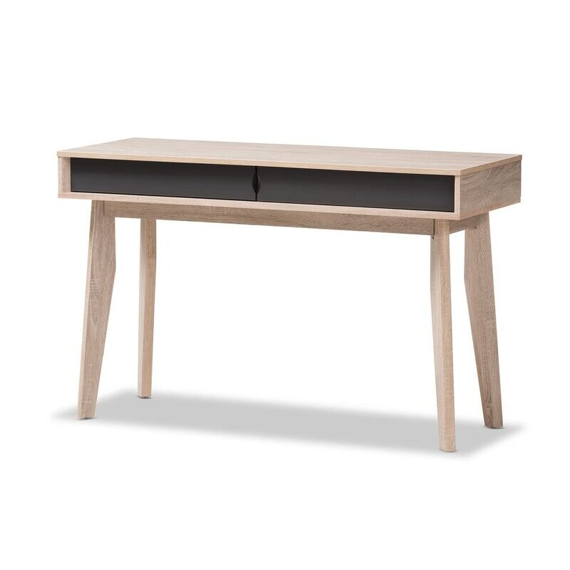BAXTON STUDIO FELLA MID-CENTURY MODERN 2-DRAWER OAK AND GREY WOOD STUDY DESK