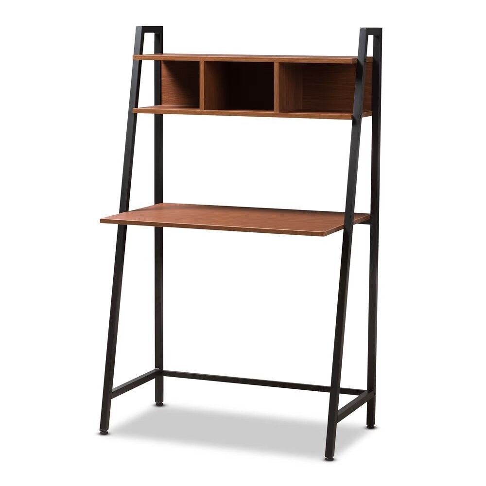 BAXTON STUDIO ETHAN RUSTIC INDUSTRIAL STYLE BROWN WOOD AND METAL DESK