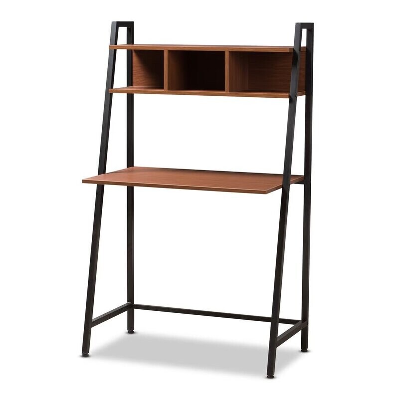 BAXTON STUDIO ETHAN RUSTIC INDUSTRIAL STYLE BROWN WOOD AND METAL DESK