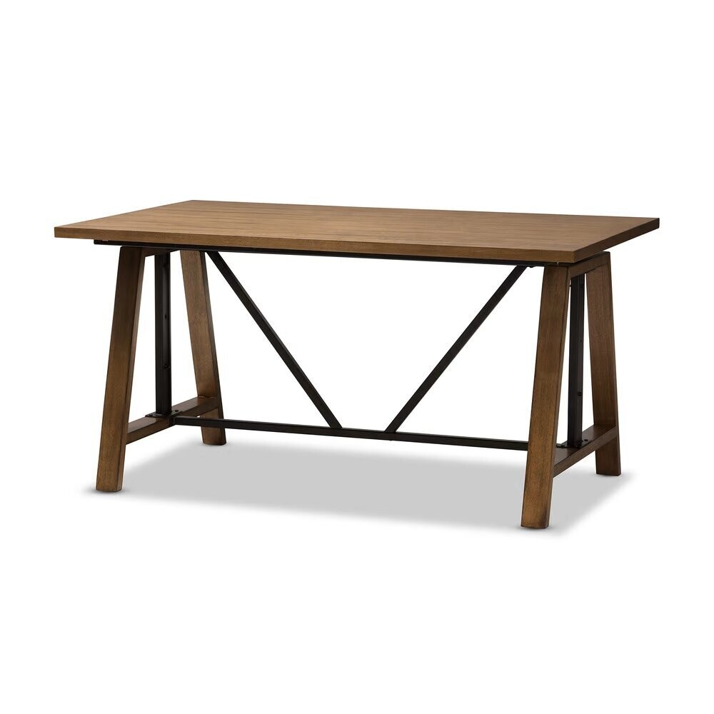 BAXTON STUDIO NICO RUSTIC INDUSTRIAL METAL AND DISTRESSED WOOD ADJUSTABLE HEIGHT WORK TABLE
