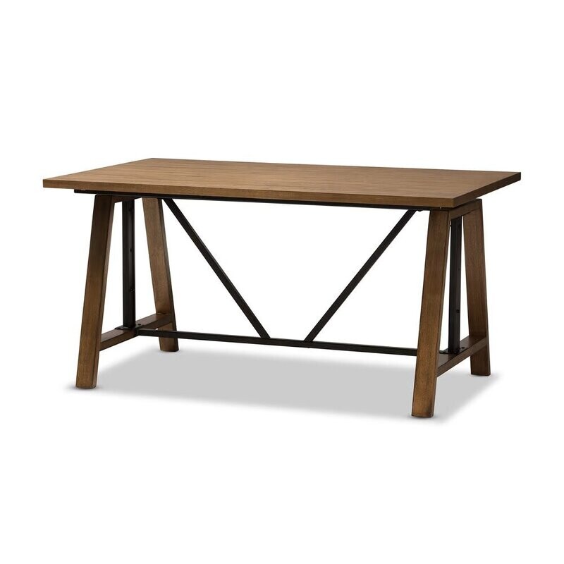 BAXTON STUDIO NICO RUSTIC INDUSTRIAL METAL AND DISTRESSED WOOD ADJUSTABLE HEIGHT WORK TABLE